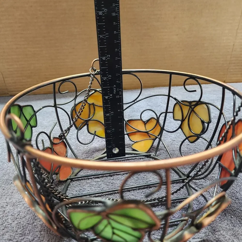 Hanging fruit basket metal with colorful leaves V